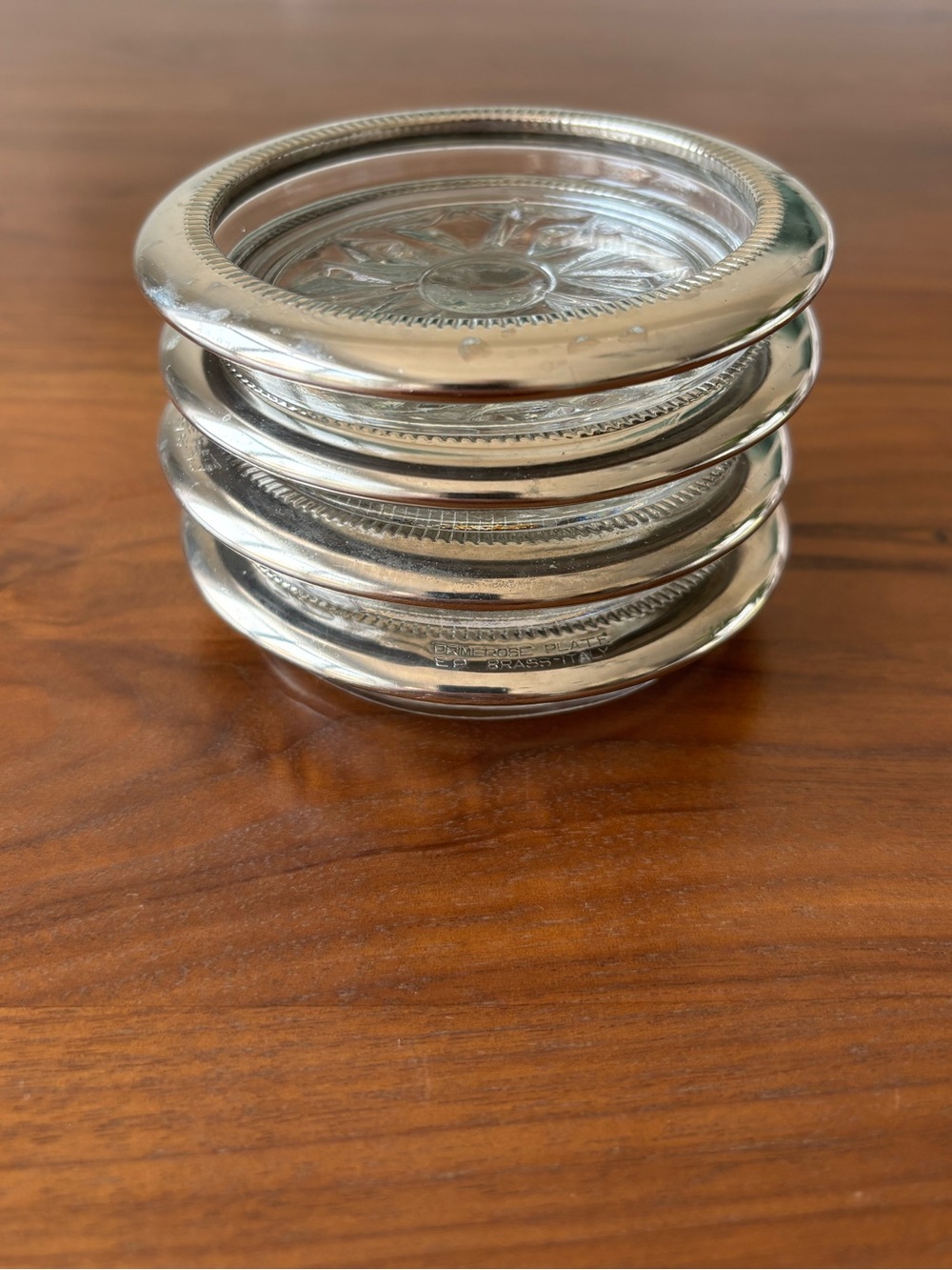 Primerose Plate Silver-Plated Glass Coasters - set of 4 - Picture 1 of 5